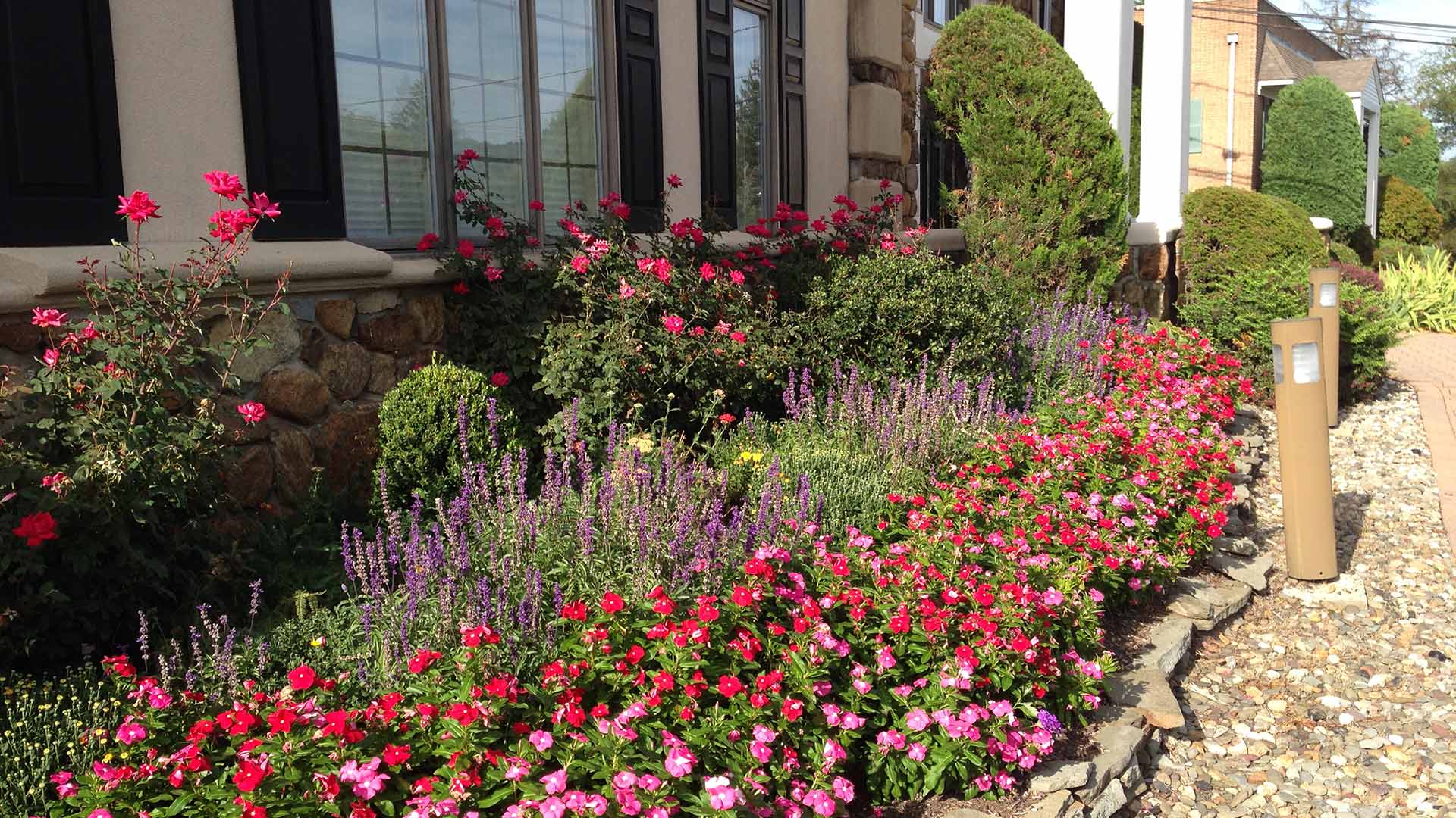 Beautiful landscape installation with annual flowers in Scotch Plains, NJ.
