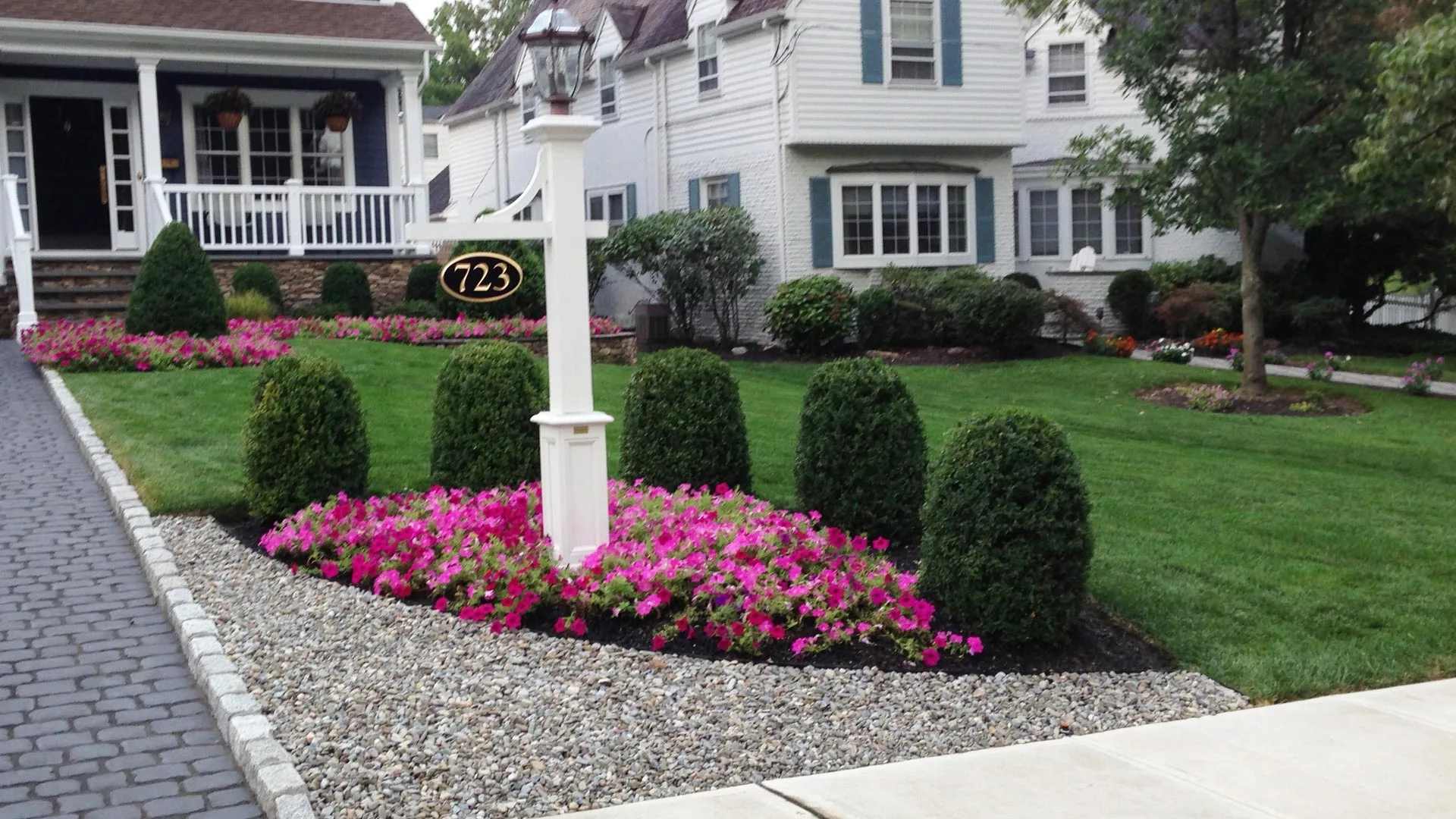 After new landscaping and lawn care at home in Warren, NJ.
