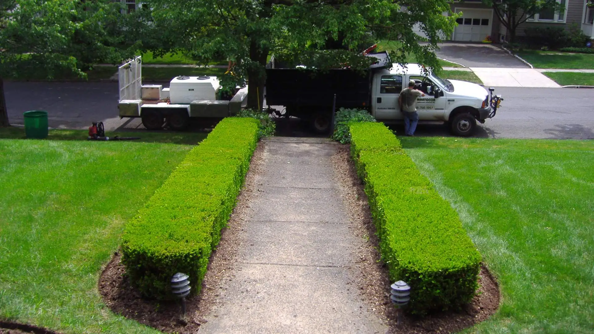 overview of-hedges trimmed and lawn mowed by professionals in Mountainside, NJ.